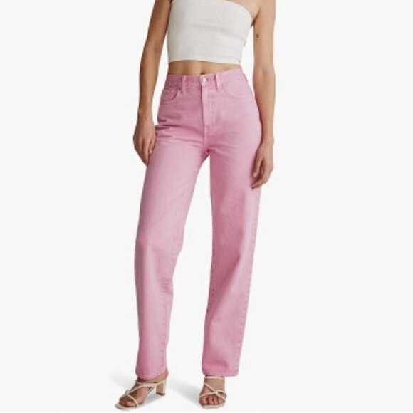 MADEWELL Pink Baggy Straight High Waist Jeans Size 26 with Discoloring - Picture 4 of 10